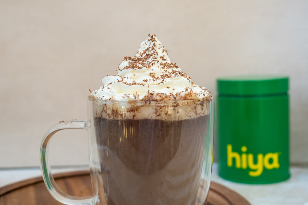 Hot chocolate using Hiya Kids Daily Greens + Superfoods chocolate powder