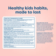 Kids vitamin tablet label with ingredients, usage, and warnings for healthy habits