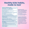 Kids vitamin tablet label with nutritional facts, usage, and warnings for healthy growth and development