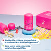 Barbie-themed kids vitamin tablets in pink bottle with stickers, sugar-free and dye-free for immune support
