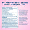 Kids' vitamin tablet label with nutritional facts, usage, and warnings for healthy growth, in English and French