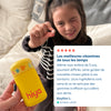 Child holding vitamin tablet with yellow Hiya container, showcasing kids' essential nutrients for healthy growth