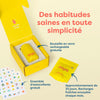 Kids daily multivitamin tablets in yellow refillable glass bottle with free stickers, 30-day supply