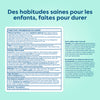 Kids vitamin tablet label with probiotic ingredients and usage instructions for healthy habits