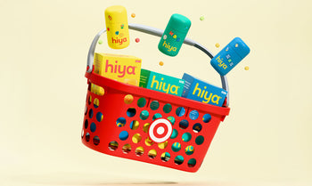 Red Target basket filled with colorful Hiya kids vitamins and supplements for healthy childhood nutrition