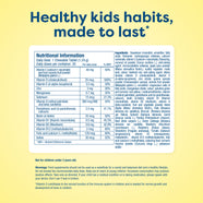 Nutritional information label for children's vitamins on a yellow background