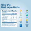 Kids vitamin tablet supplement facts: sugar-free, clean ingredients, non-GMO, gluten-free, dairy-free, dental friendly
