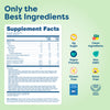 Kids vitamin supplement facts label with clean, organic ingredients, zero sugar, vegan, non-GMO, gluten-free, dairy-free, NSF certified