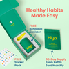 Kids daily greens + superfoods vitamin tablet in green box with refillable canister and free sticker pack