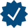 Blue starburst with white checkmark, symbolizing approved kids' nutrients and healthy choices