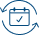 Calendar icon with checkmark and circular arrows, symbolizing scheduled kids' nutrition tracking