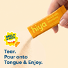 Hiya Kids Daily Immune melt-in-mouth powder packet being poured, easy tongue delivery for children's health