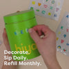 Video showing child adding stickers to the Hiya Fiber canister 