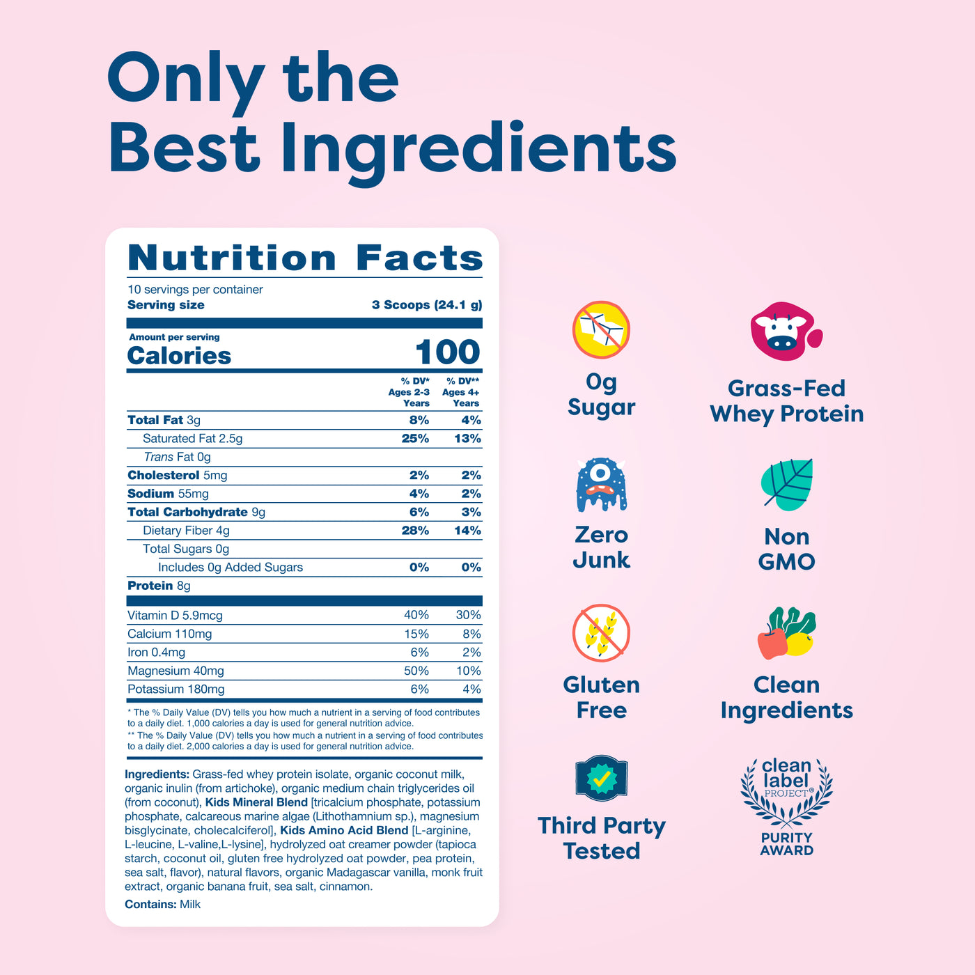Hiya Kids Daily Growth and Protein Nutrition Facts panel