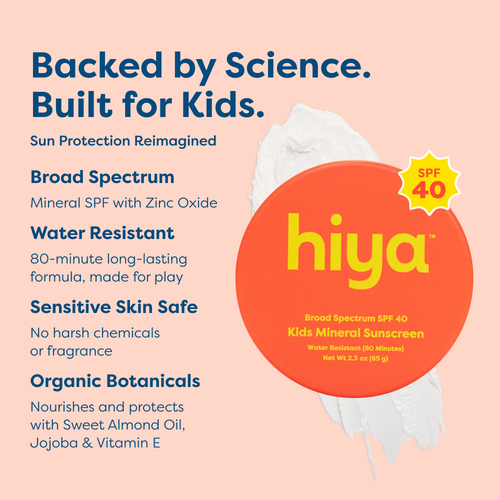 Hiya Kids Mineral Sunscreen SPF 40, water-resistant, sensitive skin safe with organic botanicals