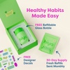 Hiya teen daily multivitamin pack with free refillable glass bottle and designer decals for healthy teen habits